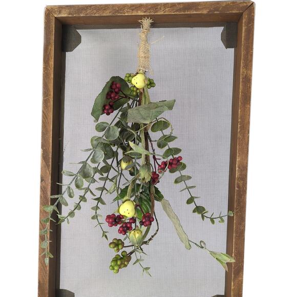 Repurposed Old Wooden Sifter Screen 22x14 Frame with Hanging Artificial Florals - Picture 1 of 6
